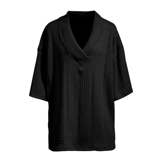Мужской верх вязаный V-образный вырез с половиной рукавом свободный мешковатый сплошной цвет ретро аппликация эластичный мягкий дышащий средней длины спортивная повседневная футболка мужская футболка