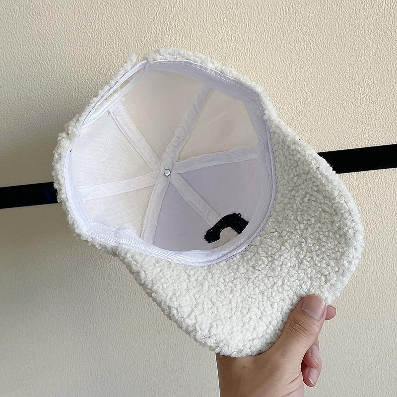 Autumn Winter Women Letter Embroidered Lamb Wool Baseball Cap Outdoor Leisure Teddy Warm and Cold Proof Duck Tongue Hat