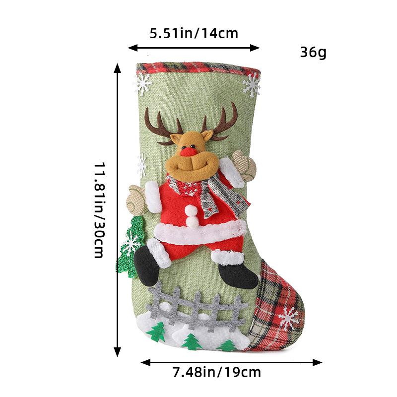 Linen Christmas Stocking Fence Christmas Gift Bag Christmas Tree Ornament Candy Bag Ornament