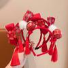 Tassel Hanfu Hair Bun Hair Hoop Plush Ball Red Hairband Simple Chinese New Year Headwear  Children
