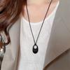 Oval Shape Hollow Pendant Necklace PU Leather Women Necklace Elegant Sweater Chains