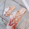 Pink Mesh Bow Pearl Open Toe All-match Slippers for Skirt 2024 Children's Fashion Sweet Princess Flat Casual Sandals for Girls