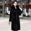 Winter Imitation Mink Coat Women's Imitation Leather Medium and Long Imitation Fox Fur Collar Jacket Large Size Medium and Old Mother Outfit