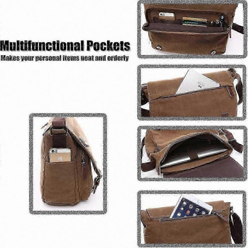 Casual Canvas Crossbody Bag for Men, Trendy Everyday Messenger Shoulder Bag In Coffee Tone