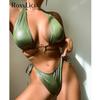 Shiny Metal Ring Wrap Around Halter Bikini Women Swimwear Female Swimsuit Two-pieces Bikini Set Bather Bathing Suit Swim