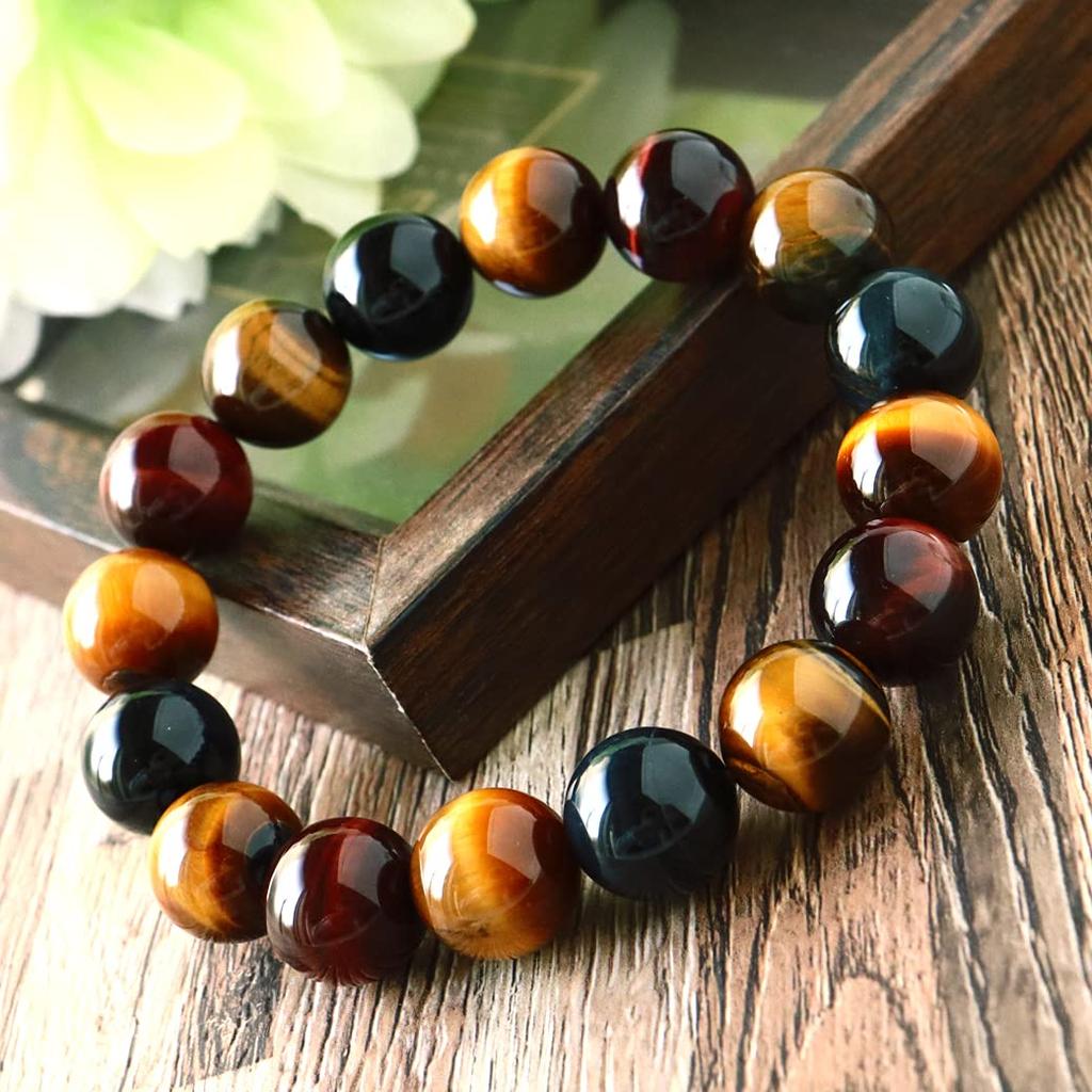 Natural Stone Power Stone Bracelet Tiger Eye for Men and Inner Circumference Women, 12mm, Approx. 16.5cm