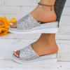 Women's Slope Heel Thick Sole Sandals, Women's Sponge Cake Sole Sequin Large Size Sandals, Solid Color Beach Slippers