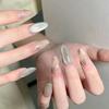 Nail Art Wearing Armor Temperament Style Nude Cat Eye Hand-painted Magic Mirror Pink Flower Detachable Fake Nails