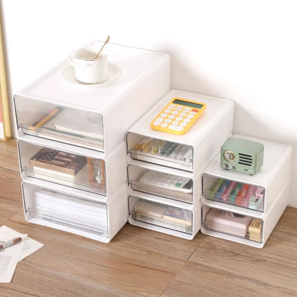 Stationery Storage Box Drawers Desk Storage Box Office Cabinet Save Space Organizer Stackable Bathroom Cosmetic Desk Organizer