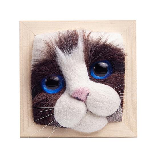 Photo Frame Ornaments with Shaping Base Wool Felt Interactive Lovely Cat Head Doll Knitting Kit Household Supplies