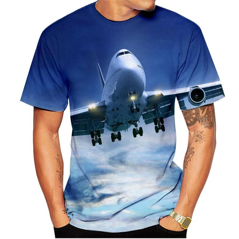 Large Passenger Plane 3d Printed T-Shirts Funny Cool Casual Harajuku Street Outdoor Scene Short Sleeves O-neck Men's T-shirts