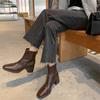 Модные новые осенне-зимние женские ботинки из спилковой кожи для женщин, модные ботинки с квадратным носком, ручной работы, на высоком каблуке, сапоги, Zapatos De Mujer