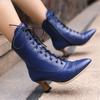 2025 New Lace Up Ladies High Heel Shoes Strange Steampunk Boot Victorian Ankle Boots Women Pointed Toe Thick Soled Short Boots