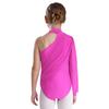 Girls Dance Leotard One Shoulder Design Mock Neck Long Sleeve Ruched Mesh Overlay Performance Bodysuit