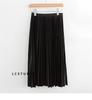 Qooth Elegant A Line Pleated Skirt Spring Summer Long Skirt Women Casual High Waisted Maxi Skirts JM0001