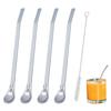 Reusable Stainless Steel Coffee Metal Filter Straws with Filter Spoons, Colorful for Tea, Coffee, and Cocktails, Includes Cleaning Brush (Silve