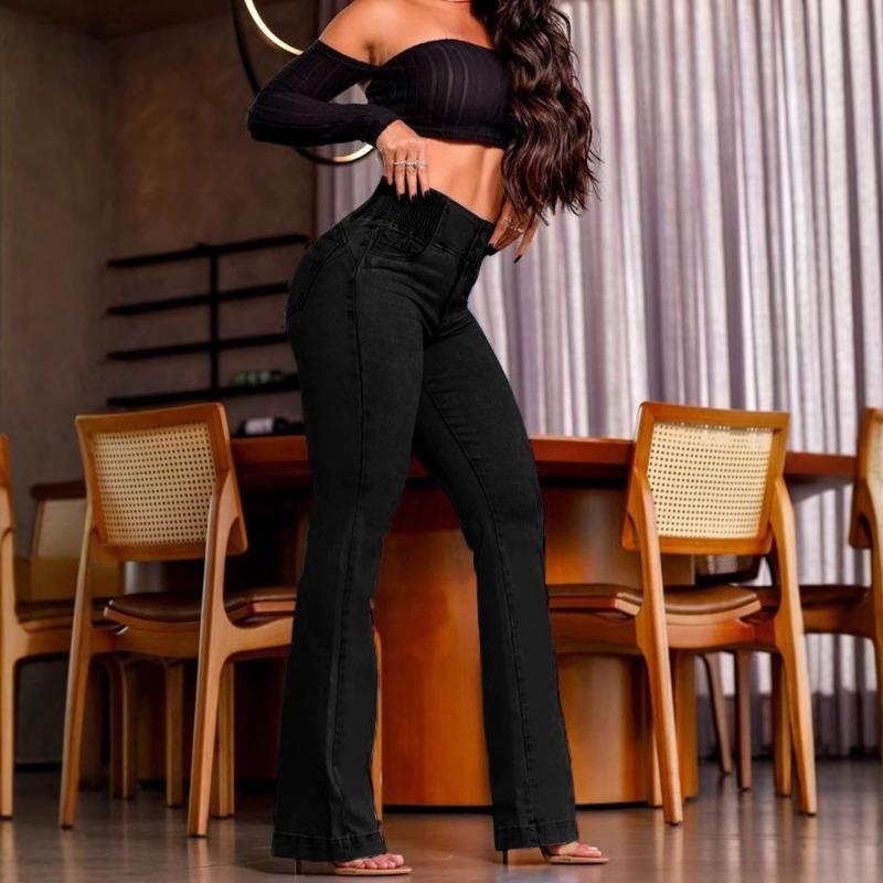 High-waisted Elastic Slimming Slightly Flared and Hip-lifting Denim Trousers