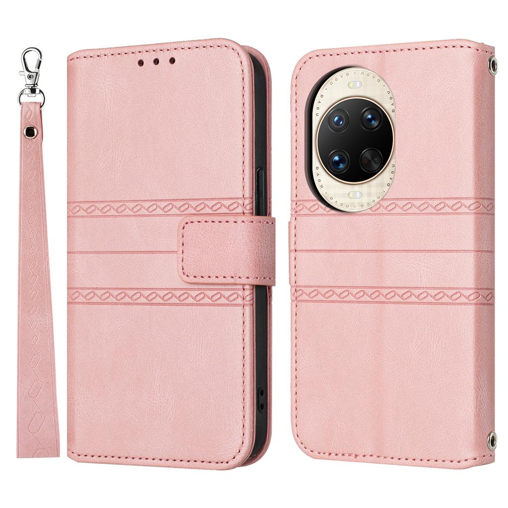 For Huawei Nova 14 Ultra 5G Case Wallet Skin-Touch Leather Imprinted Phone Cover with Wrist Strap