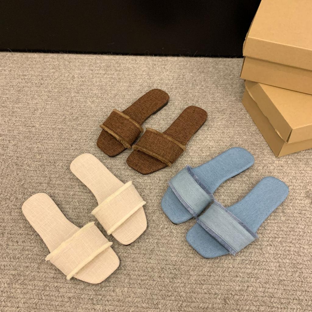 Flat Bottom Oneword Fashion Cool Slippers Summer New Korean Version Retro Opentoed Outer Slippers Light