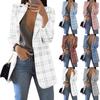 Women Lattice Open Front Pockets Cardigan Formal Suit Long Sleeve Blouse Coat