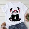 Aesthetics Cute Panda Print Women Basic Tees Cartoon Top O-Neck Simple Tee Short Sleeve T-Shirt Ladies Tees Graphic White Tshirt