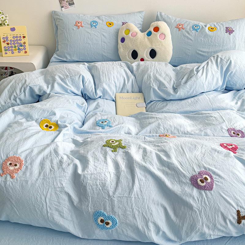 Bedding Pure Cotton Four-piece Set, Quilt Cover, Quilt Cover, Bed Sheet, Human Dormitory Three-piece Set