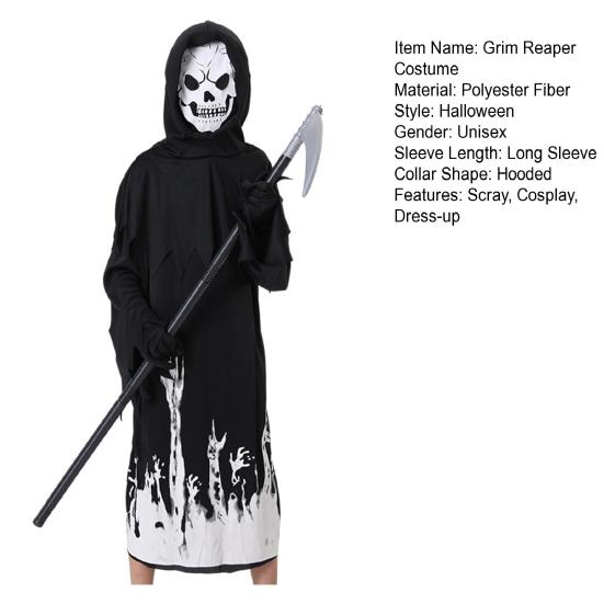 Halloween Grim Reaper Costume for Kids Glow-in-the-Dark Cosplay Outfit with Scythe for Halloween Parties Dress-Up
