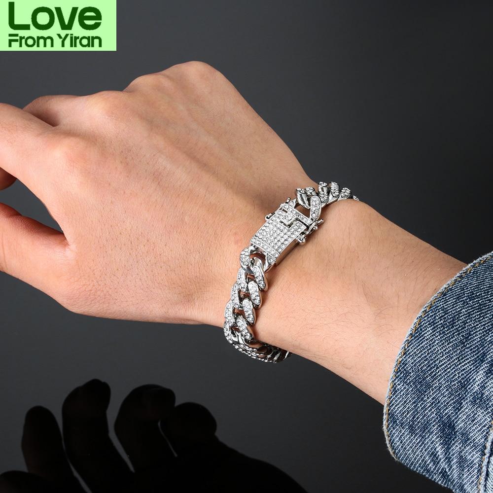 Роскошный модный браслет со стразами для женщин и мужчин, хип-хоп, кубинские браслеты с звеньями, простой дизайн, золото, серебро, цвет, ювелирные изделия, подарки