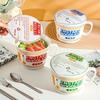 Large Capacity Instant Noodle Bowl with Lid Colorful Ceramic Ramen,Cereal Cup with Handle, Microwave Safe, Perfect for Dorms and Home Use