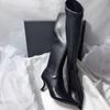 New Large 42 Winter New Thin Heel Cotton Boots Women's Fashion Pointed Side Zipper Anti-slip Wear-resistant High Boots