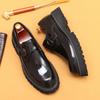 British Men's Casual Leather Slip-On Shoes: Genuine Leather, Formal Business Style, Thick Sole, Height-Enhancing, Shiny Patent Finish.
