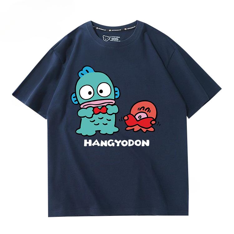 Hangyodon Harajuku Creative Pattern T-shirt Men's Casual Comfortable Summer 100% Cotton T-shirt Trend Fashion Loose T-shirt