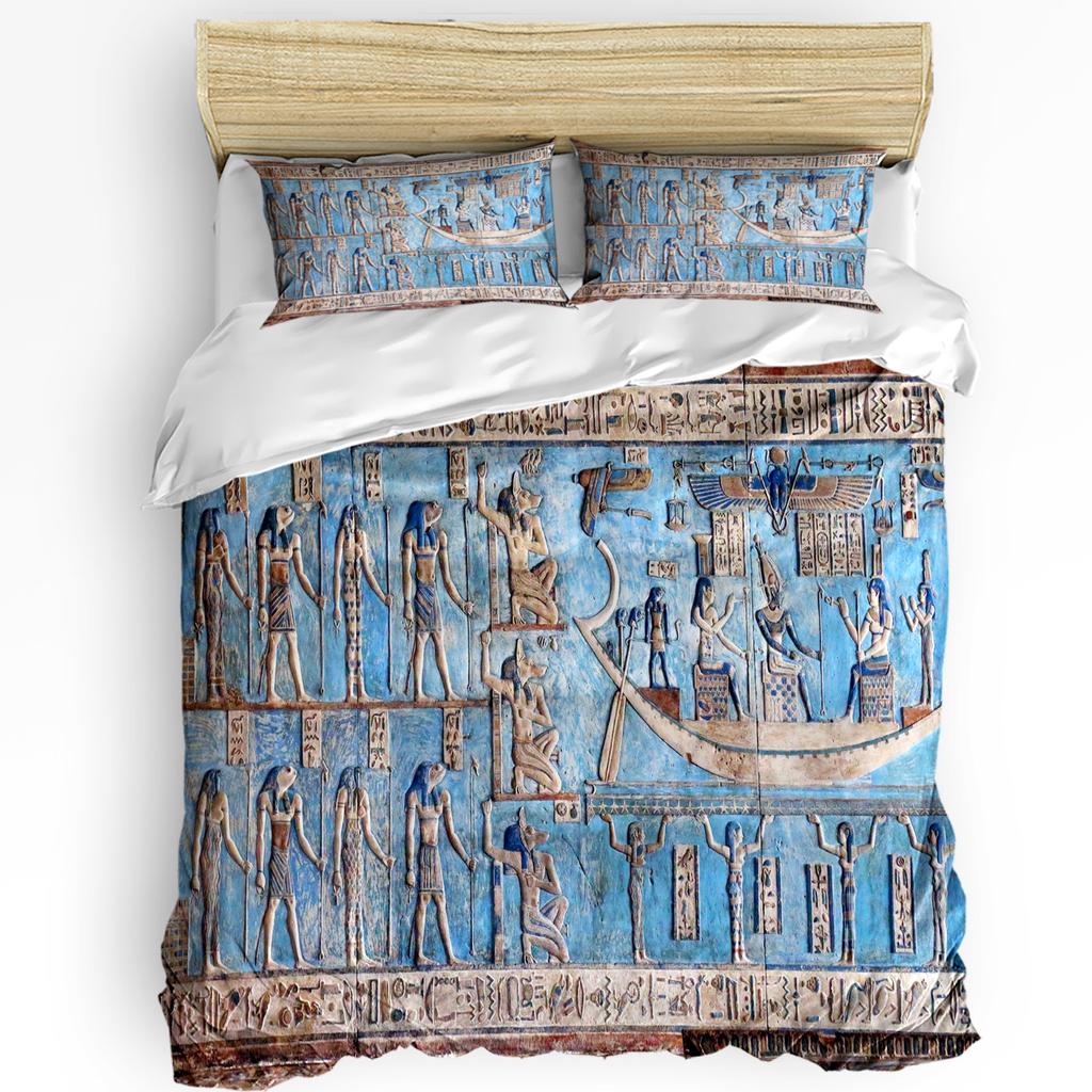 Hieroglyphic Carvings Ancient Egyptian Temple 3pcs Bedding Set For Double Bed Home Textile Duvet Cover Quilt Cover Pillowcase