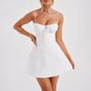 Women Sexy Dress Sling Sleeveless Backless Cocktail Party Dress Solid Color Lace-up Suspender Above Knee
