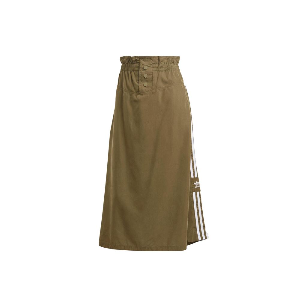 Adidas Originals Trefoil Brand Logo Print Sport Mid-Length Casual Skirt Women Skirt Layered-Olive-Green IC5360