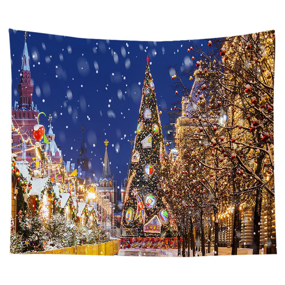 Christmas Tapestry Snowflake Santa Claus Winter Night Hanging Cloth Fireplace Home Christmas Home Wall