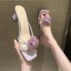Summer Fashion Lace Flower Square Toe Women's Slippers High Heel Sandals Beach Slippers Wedding Shoes Bride