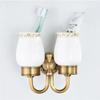Wall Mount Antique Double Cup Holder Brass+Glass Bathroom Accessories  Cup Tumbler Holders,Toothbrush Cup Holders  F8308