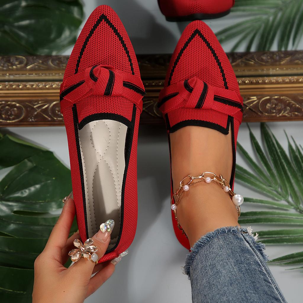 Leisure Flats Women Summer Casual Slip On Pointed Toe Fashion Shoes Women Solid Butterfly Knot Casual Platform Flats Plus Size