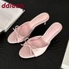 Fashion Pink Female Round Toe Footwear Thin Heels Sandals Slides Shoes For Women Fashion Butterfly-Knot Ladies Heeled Sandals Shoes