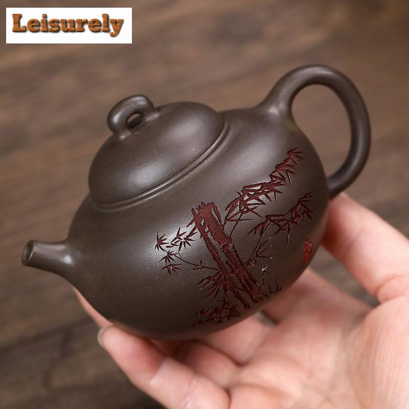 180ml Traditional Yixing Purple Clay Teapot Handmade Pot Raw Ore Steel Grey Section Mud Tea Maker Kettle Zisha Tea Set Tea Gift
