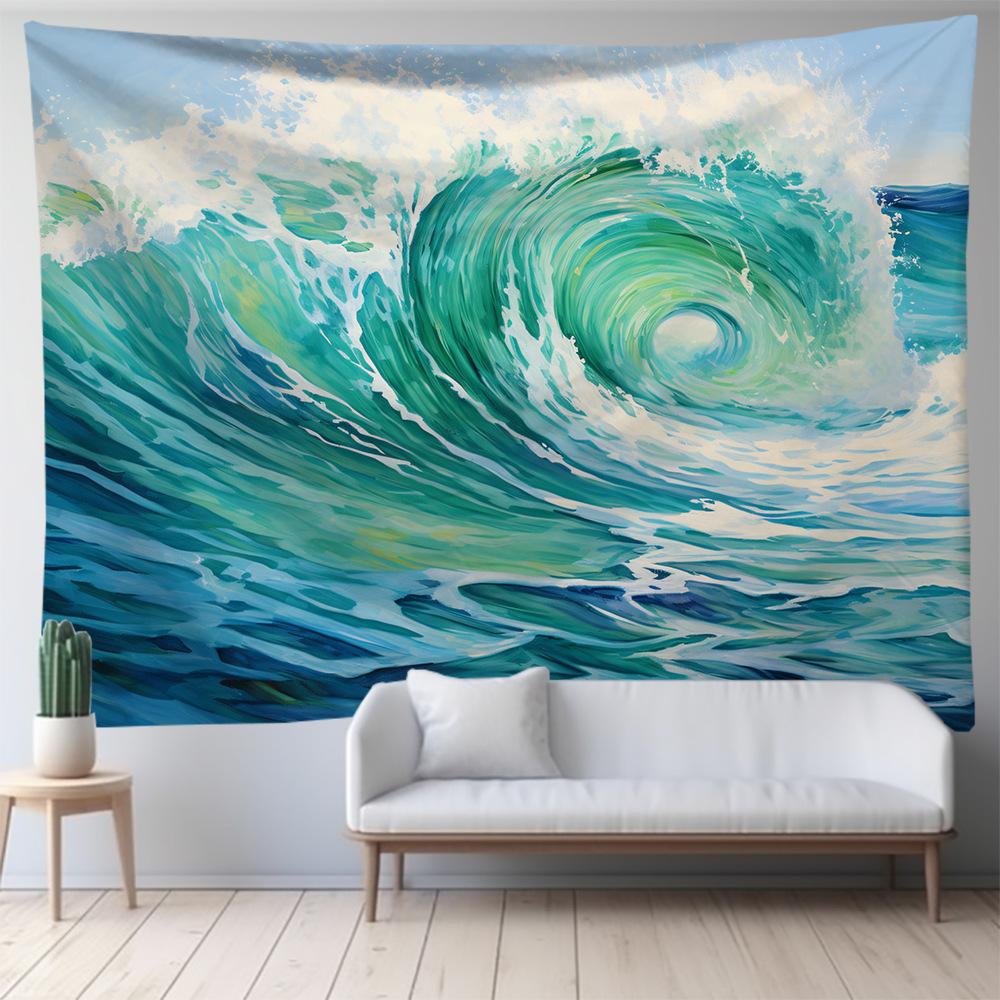 Seascape Beach Waves Tapestry Landscape Wall Hanging Beach Tapestry Polyester Fabric for Tablecloth Blanket Decor