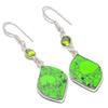 Natural Green Turquoise, Peridot Gemstone 925 Sterling Silver Earring 2.05" D2s83