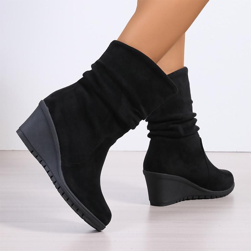 Women Platform Snow Mid Calf Boots Suede Wedges Pleated Shoes 2024 Trend Designer Chelsea Boots New Walking Winter Mujer Shoes