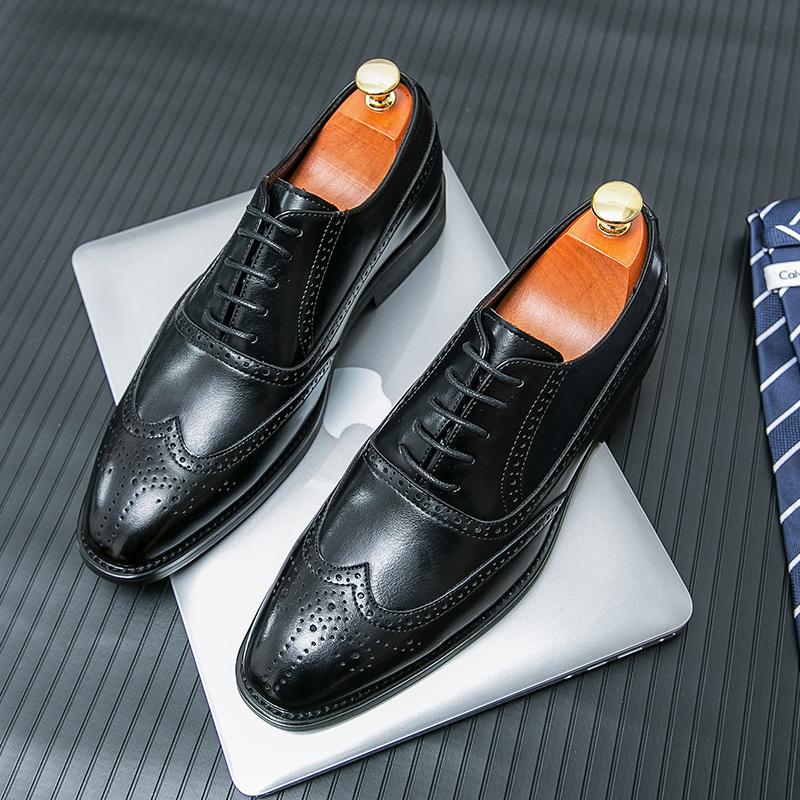 Retro Men Block Leather Shoes Men Lace Up Business Office Leather Shoes Men Wedding Banquet Brand Formal Shoes Sizes 38-46
