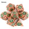 7 Pcs  Green Red Metal Dice Circular Hollow Metal Polyhedral Dice Set Suitable for Role-Playing RPG  Board Game Card Game