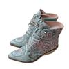 Women Ankle Boots Chinese Style Embroidered Flowers Blue Boots