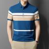 Футболка-поло для папы с короткими рукавами из чистого хлопка контрастного цвета, машинная стирка, в полоску, свободная, с отворотом