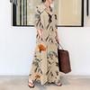 Summer Lapel Button Up Print Cotton Linen Shirt Dress Women Long Sleeve Plus Size Casual Dress Loose Simple Office Lady Long Dresses 24169