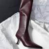 New Large 42 Winter New Thin Heel Cotton Boots Women's Fashion Pointed Side Zipper Anti-slip Wear-resistant High Boots